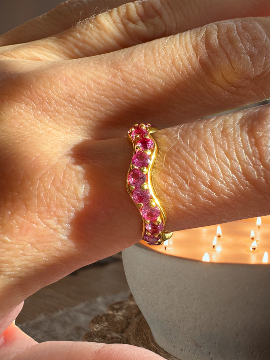 Gold Vermeil Pink Sapphire Wave Ring