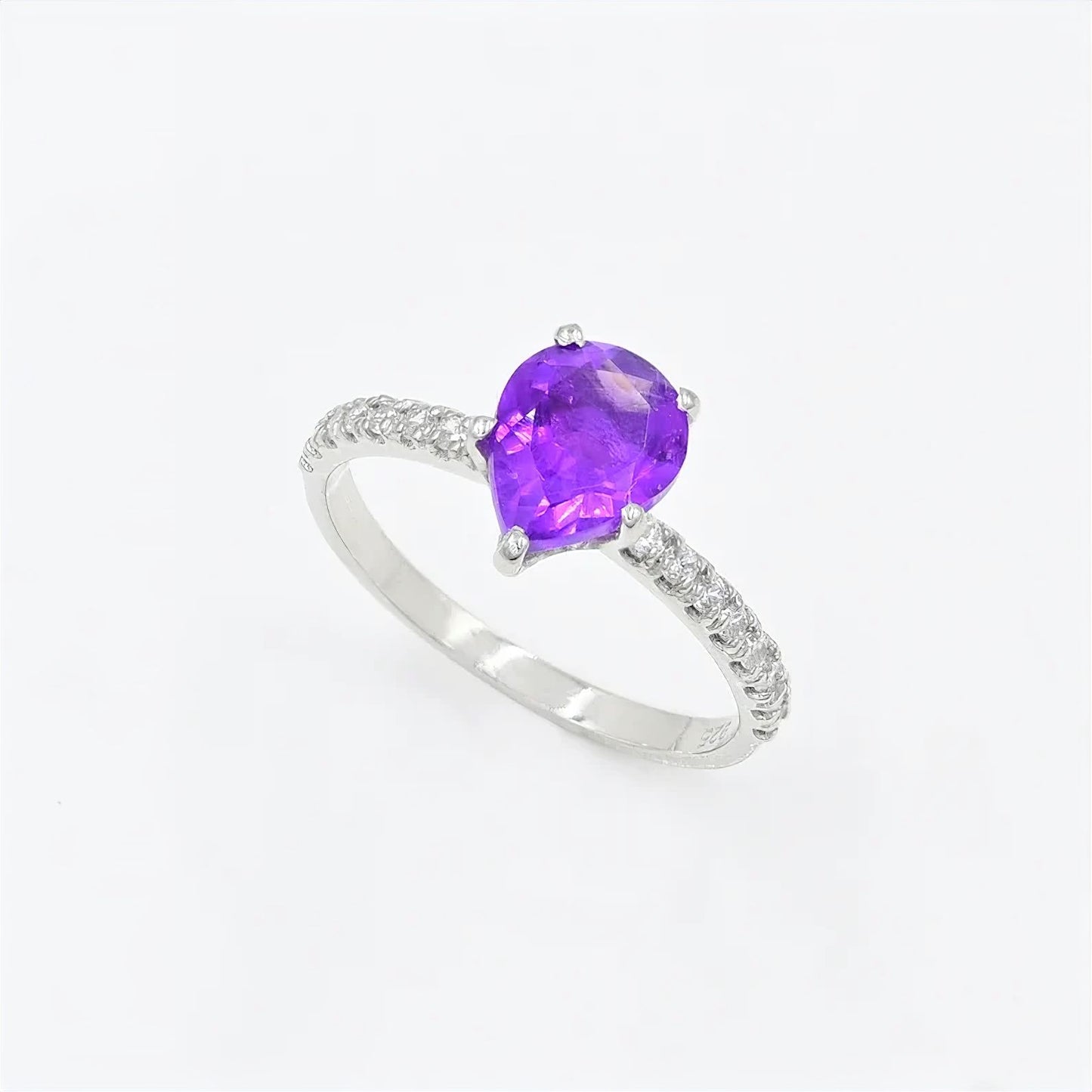 Amethyst Teardrop Solitaire Ring